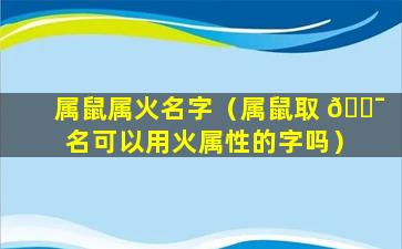 属鼠属火名字（属鼠取 🐯 名可以用火属性的字吗）